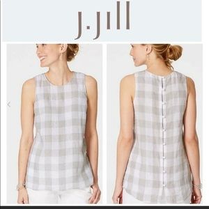 J. Jill L Tall grey Buffalo Plaid linen top